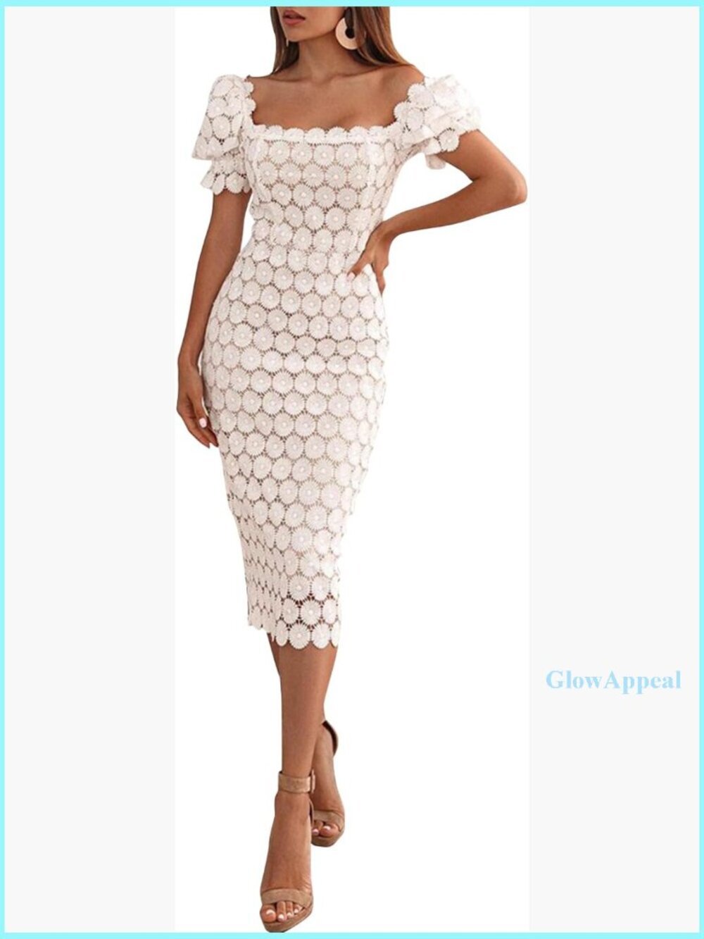 Floral Lace Off Shoulder Bodycon Midi Dress Formal Evening Party Gown